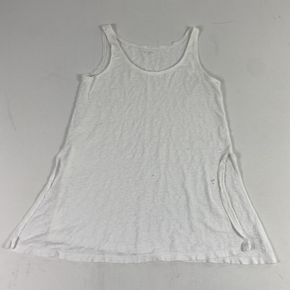 Eileen‎ Fisher Tank Tunic Womens S White Slit Sleeveless Scoop Neck Slub Casual